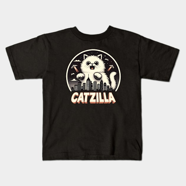 CATZILLA - Whimsical Giant Kitten Kids T-Shirt by ANSAN